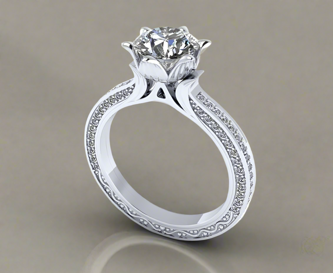 Lotus Royale Pavé Diamond Engagement Ring